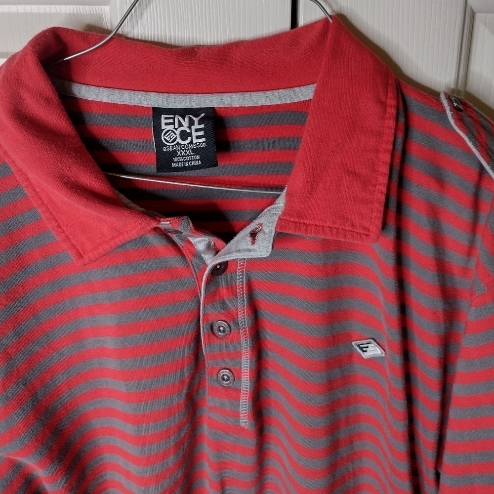 Vintage Streetwear ENYCE Polo Shirt Hip Hop Vintage Gray Red Striped XXL
